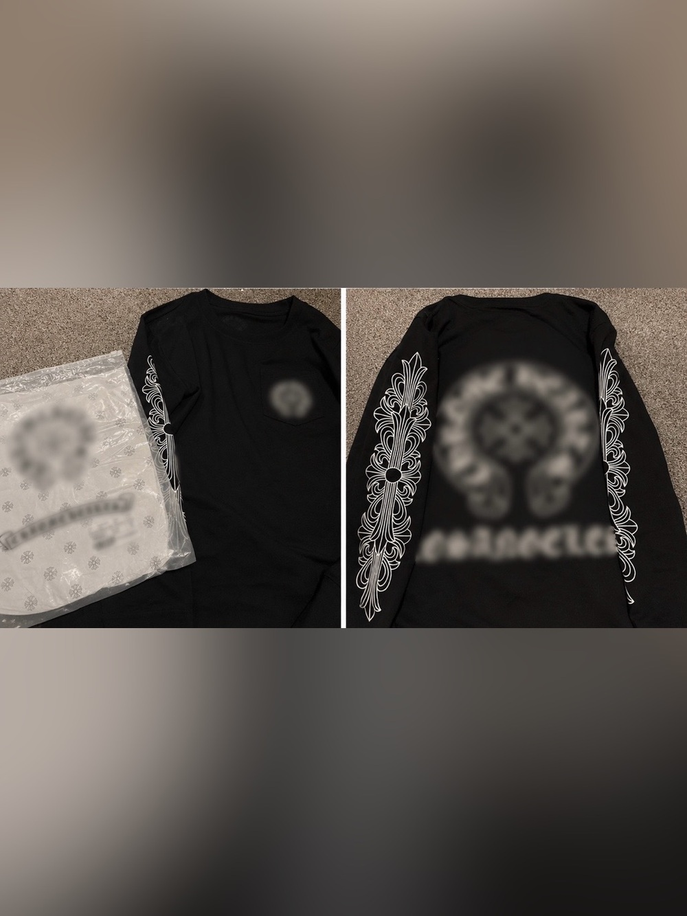 Black Long Sleeve Graphic Tee with White Sleeve Art